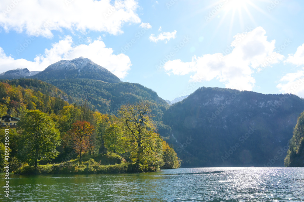 Fototapeta premium Königsee, Christlieger Insel, Berchtesgardener Alpen