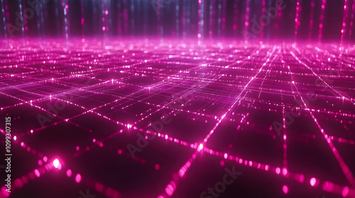Pink Abstract 3D Background: Glowing Grid