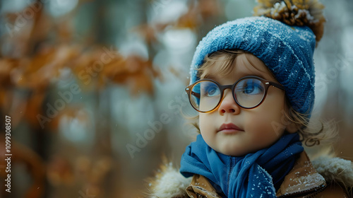 Snowy Day Portrait of a Toddler in Glasses