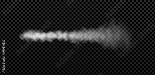 Rocket or jet aircraft smoke horizontal trail, vector realistic white fume airplane launch trace, fog flow, gas steam
