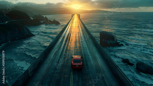 Sunset Coastal Drive:  Digital Illustration