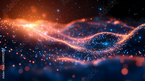 Abstract 3D Background: Glowing Particle Waves