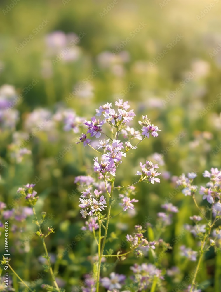 Obraz premium A cluster of small purple wildflowers blooming in a meadow, blossoms, nature, meadow, wildflowers