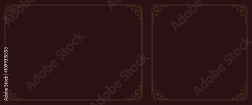Luxury elegant Victorian antique ornament frame border with corner set vector illustration. Premium swirl floral golden ornate calligraphic design element for text decoration restaurant menu