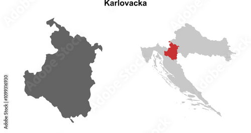 Karlovacka county blank outline map set