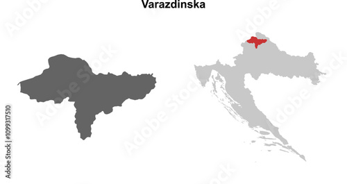 Varazdinska county blank outline map set photo