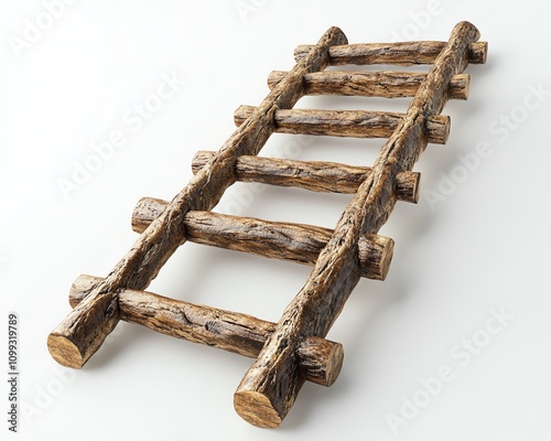 3D rendering of a wooden ladder growing with upward arrows on a white background, symbolizing career growth and success, mockup, innovative design, ultrarealistic textures photo