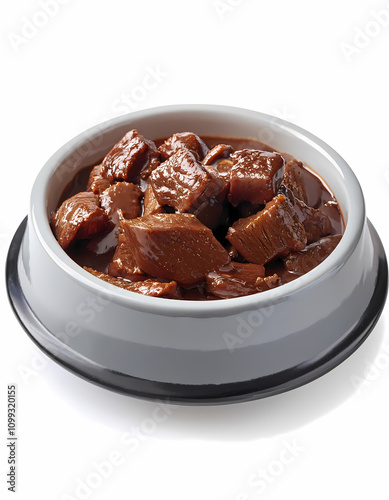 Delicious Canned Beef Stew in Pet Bowl  Close up Studio Shot