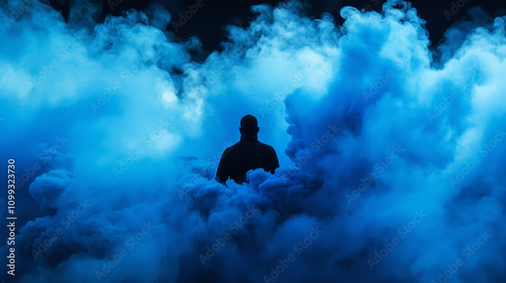 Fototapeta premium Person standing in between color smoke bombs
