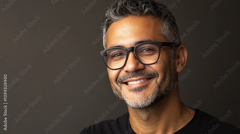 Obraz premium Smiling Hispanic Man with Glasses in a Natural Setting