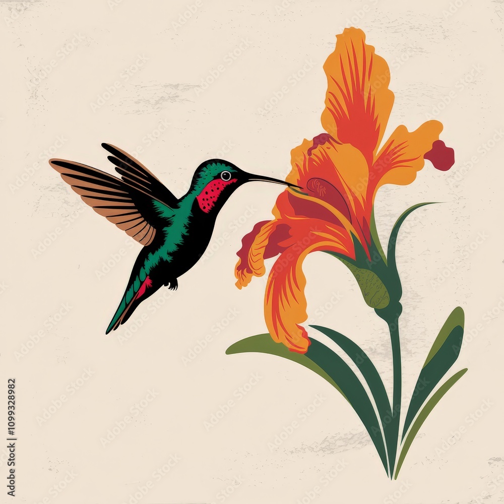 Obraz premium Hummingbird drinking nectar from an orange lily