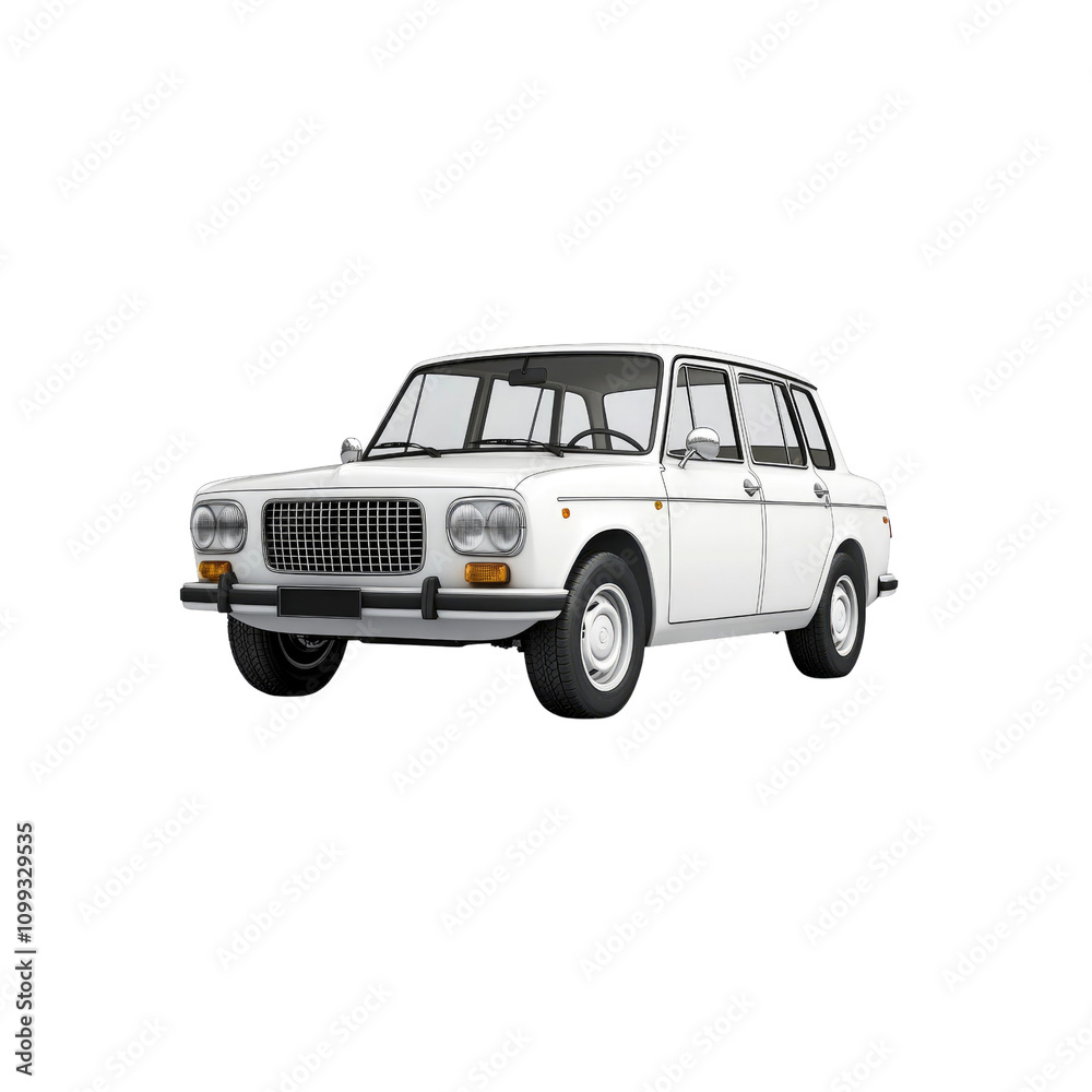 Fototapeta premium Classic White Sedan Car - Vintage Automobile Isolated on White Background