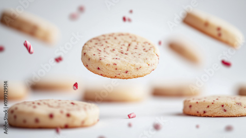 Crisp Peppermint Shortbread Cookies on a Clean Surface, Isolated White Background, Perfect for Winter Recipes photo