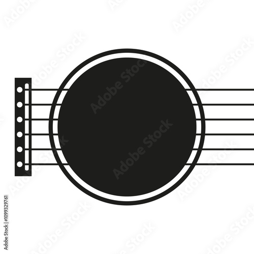 Part of acoustic guitar body with hole and strings. Vector illustration.