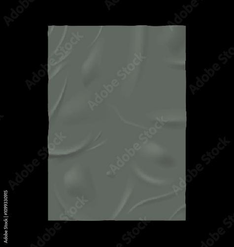Paper wrinkled poster, glued uneven rectangle grey placard, vector realistic wet paper sheet blank crumpled dark texture