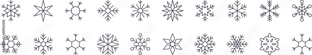 Obraz premium Simple Linear Icon of Snowflakes. Editable Stroke. Minimalistic Linear Pictogram for Design of Cards, Apps, Banners, Posts
