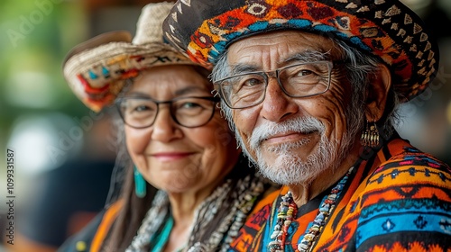 A bright and clear image, 8k high definition community gathering for a Hispanic cultural storytelling session, with elders sharing legends and history  photo