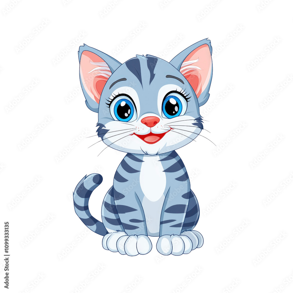 Fototapeta premium Adorable Gray Tabby Kitten Cartoon Illustration