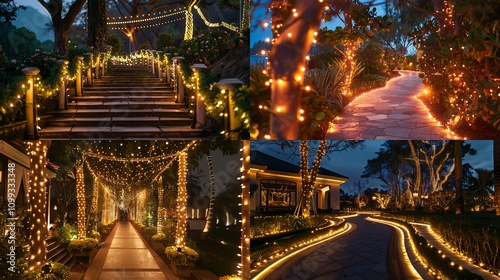 A beautifully lit pathway leading to a New Yeara??s celebration venue photo