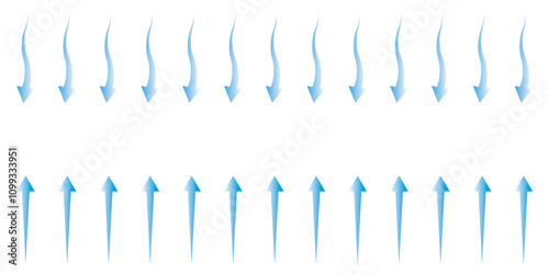 Set of blue arrow showing air or wind flow. Air conditioner direction with white background.