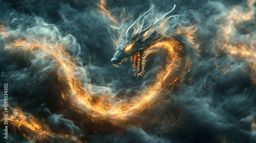 Smoke morphing into the shape of a dragon
