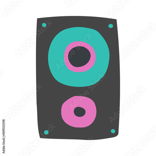Stereo speaker icon. Vector flat hand drawn music column illustration in cartoon style