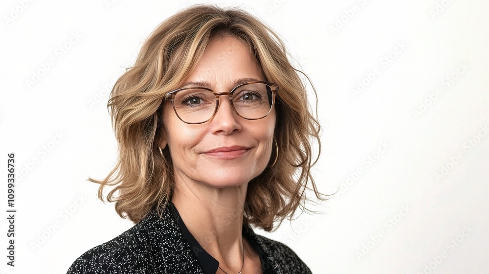 Obraz premium Beautiful Middle-Aged Businesswoman with Glasses in Professional Setting