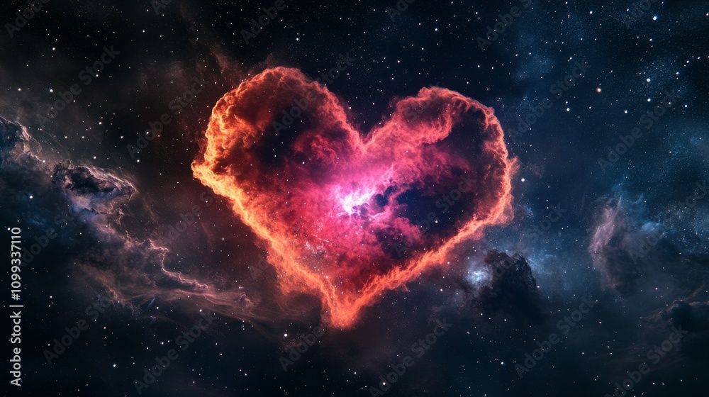 Obraz premium A surreal heart-shaped cloud in a cosmic setting, with a dark background filled with stars, Artistic style