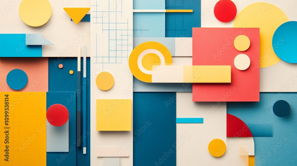 Fototapeta premium Abstract composition with colorful squares and circles
