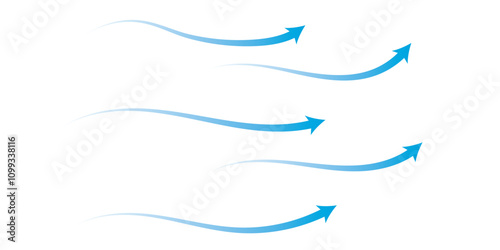 Set of blue arrow showing air or wind flow. Air conditioner direction with white background.