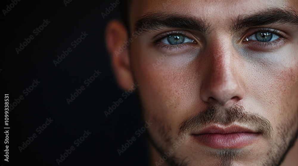 Obraz premium Close-Up Portrait of Young Man with Striking Blue Eyes