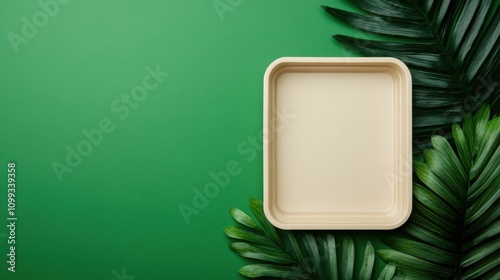 Vibrant green compostable packaging setting showcasing eco friendly biodegradable and sustainable materials promoting conservation and environmental awareness  Concept for green brand photo