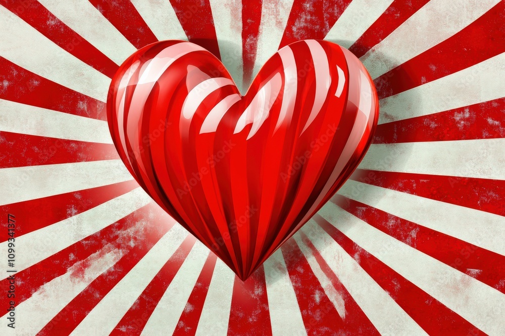 Obraz premium Candy Cane Heart: Festive Christmas Background in Red and White Stripes