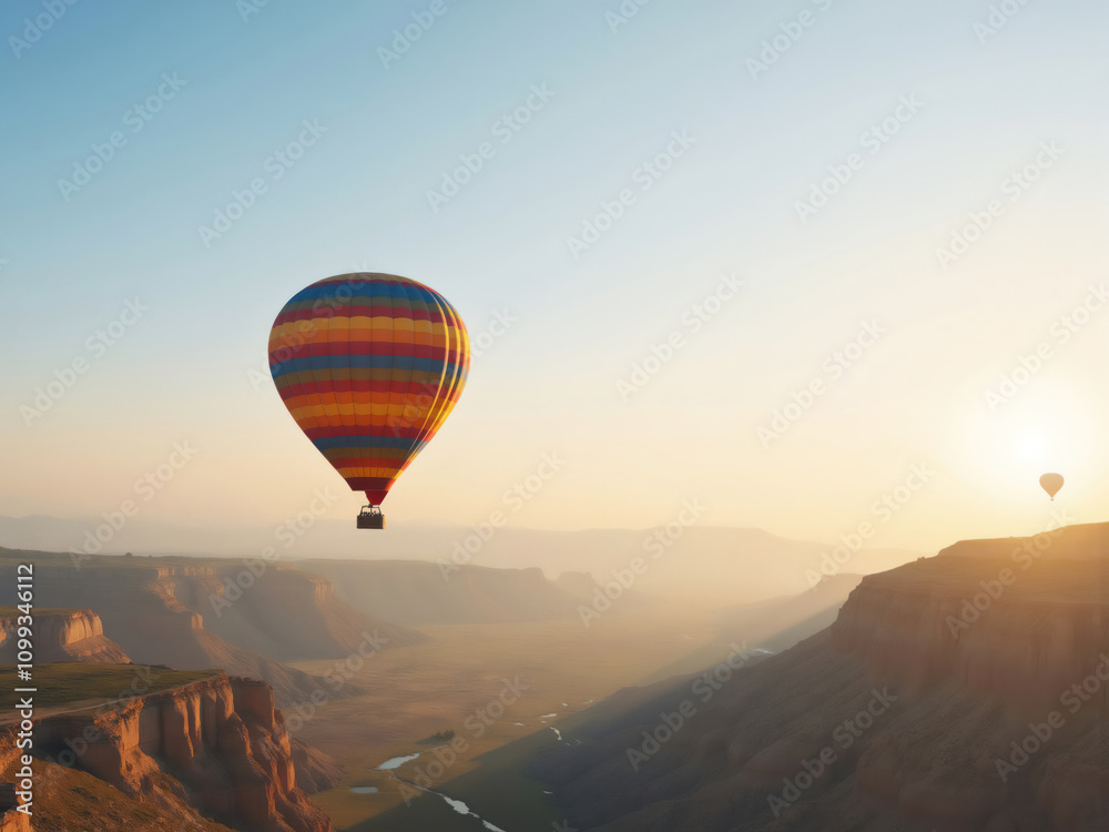 Fototapeta premium Colorful hot air balloon flying over cappadocia at sunrise