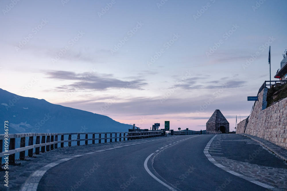 Top of the grossglockner high mountain pass in austria, during summer evening. Beautiful light on the top of austria..