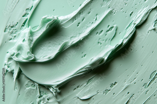 Lactic acid mask cream, soft smooth texture revealed, delicate mint green background  photo