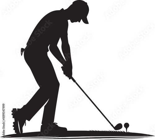 Golf player swing silhouette vector illustration isolated on white background