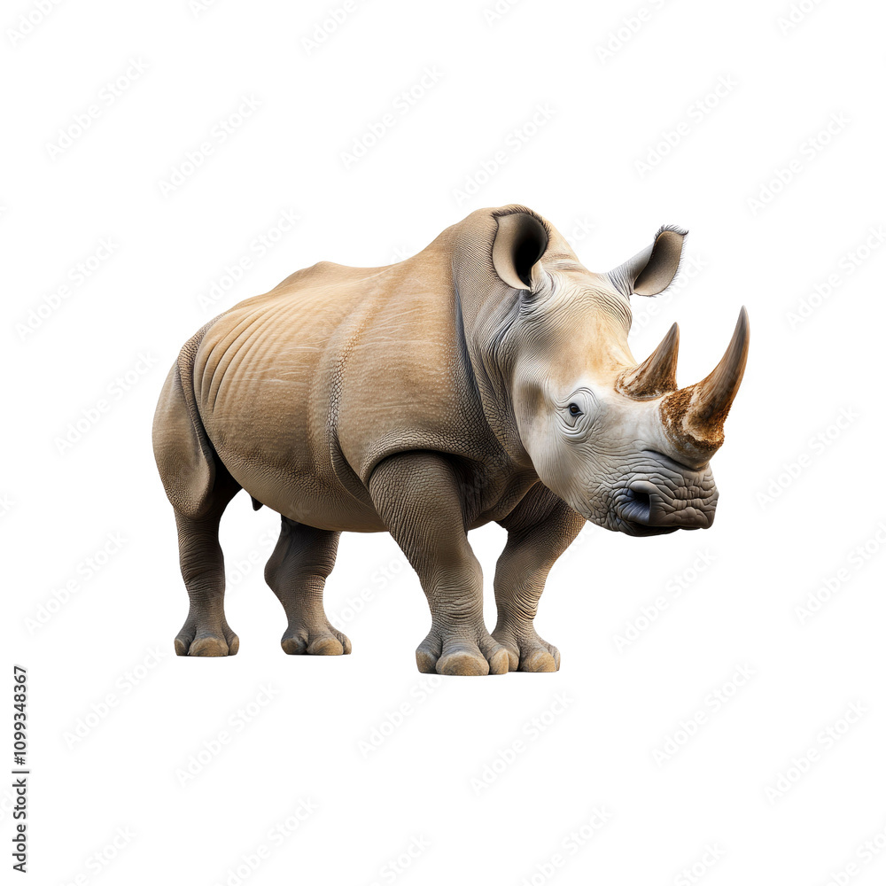 Fototapeta premium Majestic White Rhinoceros (Ceratotherium simum) Isolated on White Background