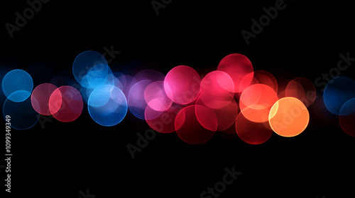 Colorful bokeh light Defocused glow overlay. Blur pink blue red neon glow flecks soft texture on dark black abstract background with free space. Sparkling purple magical dust and particles Glitter.