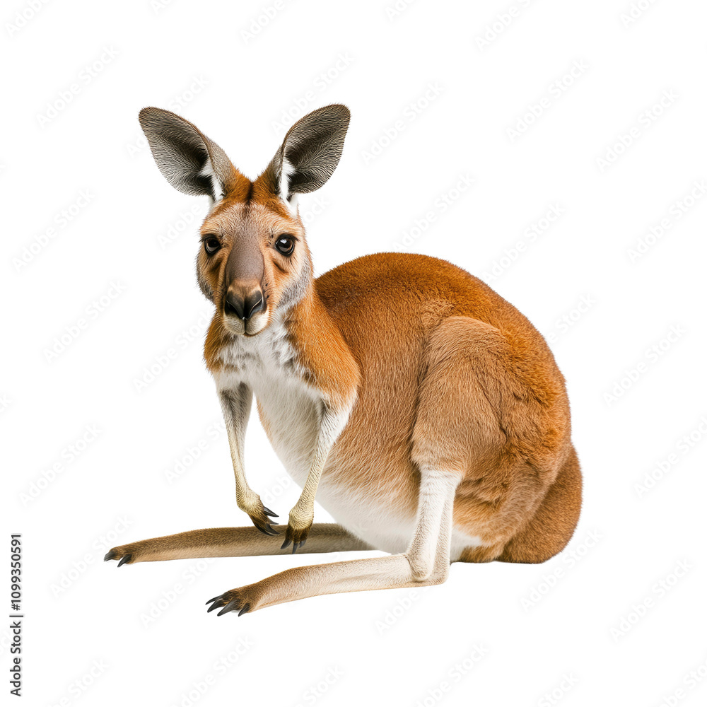 Fototapeta premium Red Kangaroo Sitting, Isolated on White Background