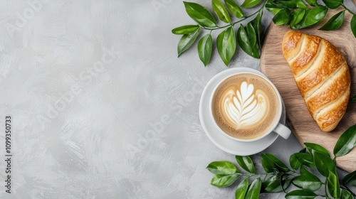 Wallpaper Mural Coffee and bakery bistro table setup with a mocha and pain au chocolat Torontodigital.ca