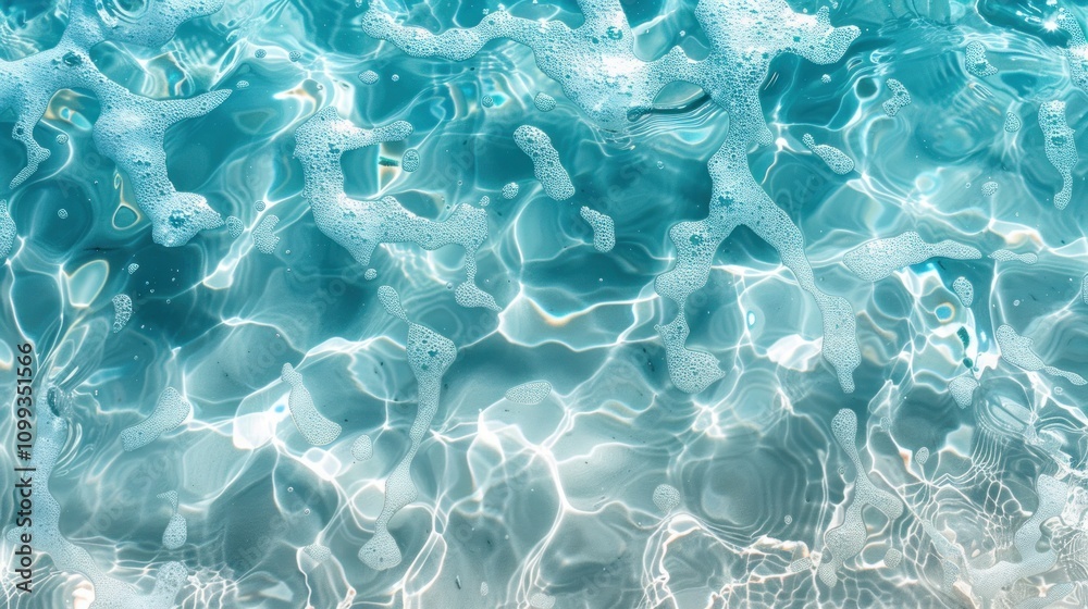 Fototapeta premium Abstract turquoise water surface with light reflections and foam.