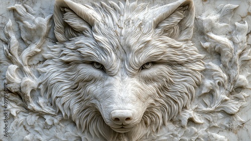 Intricate Marble Carving Of A Wolves Head