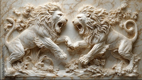 Two Majestic Lions Engaged In A Powerful Confrontation