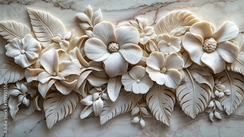 Intricate Carved Stone Floral Arrangement Design