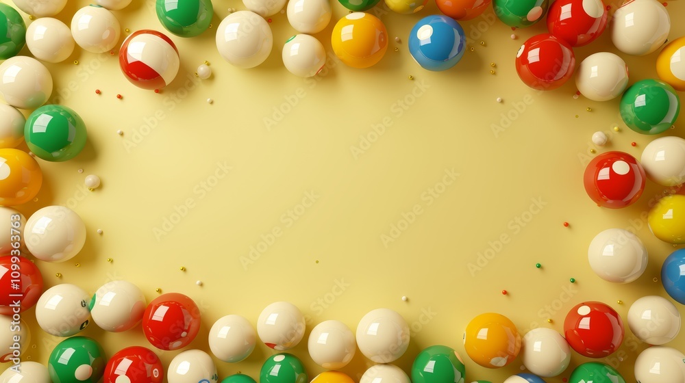 Obraz premium Colorful Sports-Themed Frame Border on Pastel Background with Balls and Equipment for Stock Photo Use