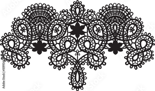 Ribbon lace patched,vintage style,black color.Vector hand-drawn illustration with floral pattern.Lightweight and openwork for backgrounds,wedding,February 14,March 8,Mother's Day