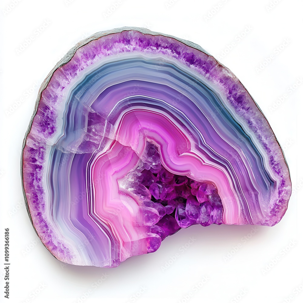 Obraz premium A vibrant slice of agate showcasing intricate purple and pink banding.