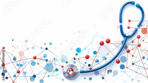 Modern Medical and Health Frame Border Background with Stethoscope and Molecular Connections photo