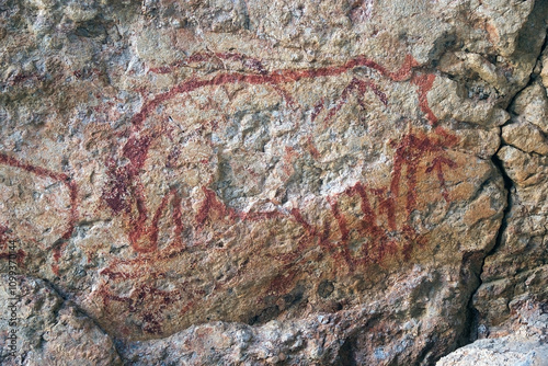 Shakhti Cave drawings Petroglif, Tajikistan photo